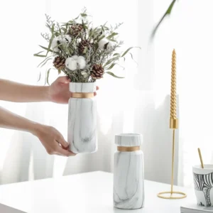 Marble-Style Ceramic Vase with Gold Detail